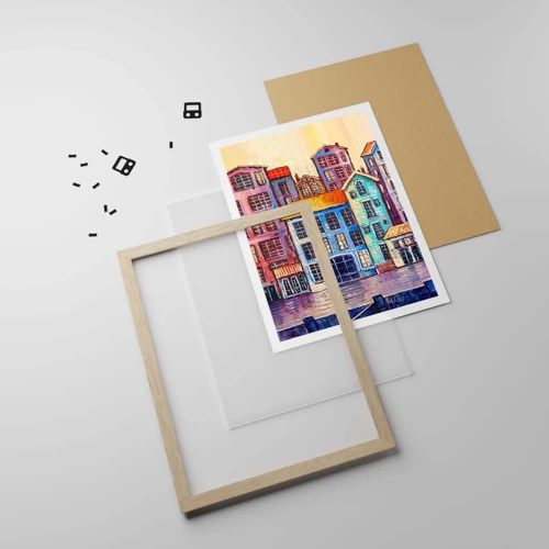 Plakát v rámu světlý dub - Město jako z pohádky - 61x91 cm