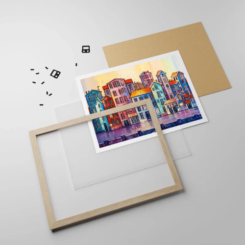 Plakát v rámu světlý dub - Město jako z pohádky - 70x50 cm