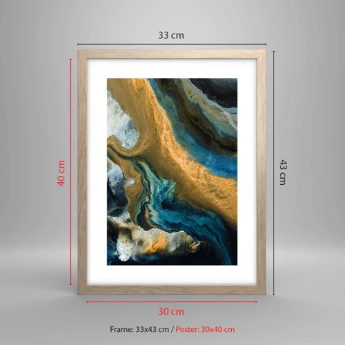 Plakát v rámu světlý dub - Modrá – žlutá – vzájemné vlivy - 30x40 cm