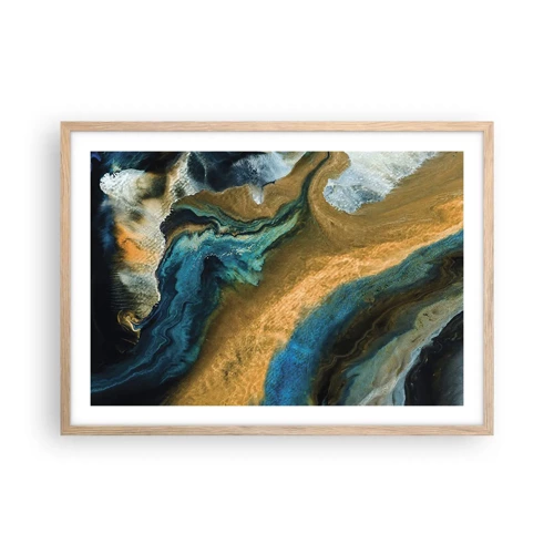 Plakát v rámu světlý dub - Modrá – žlutá – vzájemné vlivy - 70x50 cm