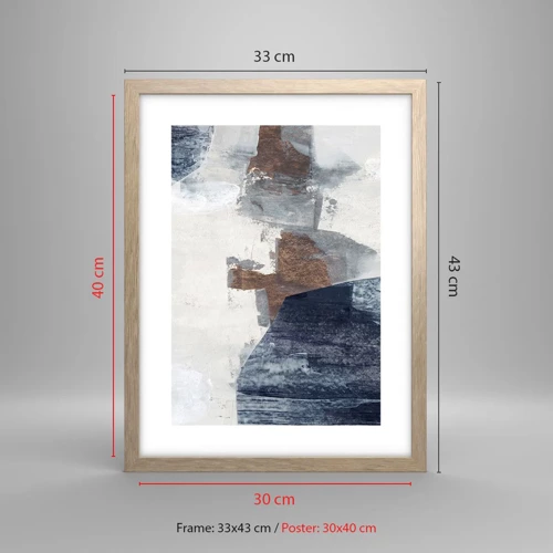 Plakát v rámu světlý dub - Modro-hnědé tvary - 30x40 cm