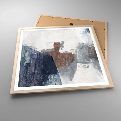 Plakát v rámu světlý dub - Modro-hnědé tvary - 60x60 cm