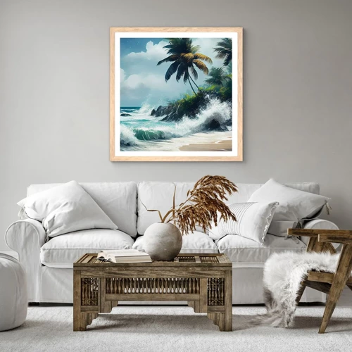 Plakát v rámu světlý dub - Na tropickém pobřeží - 40x40 cm