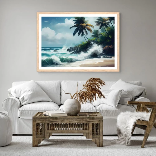 Plakát v rámu světlý dub - Na tropickém pobřeží - 70x50 cm