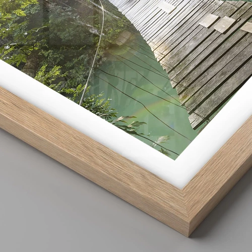 Plakát v rámu světlý dub - Nad azurovou vodou do azurového lesa - 40x40 cm