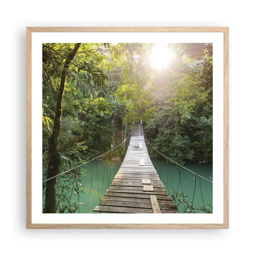 Plakát v rámu světlý dub - Nad azurovou vodou do azurového lesa - 60x60 cm