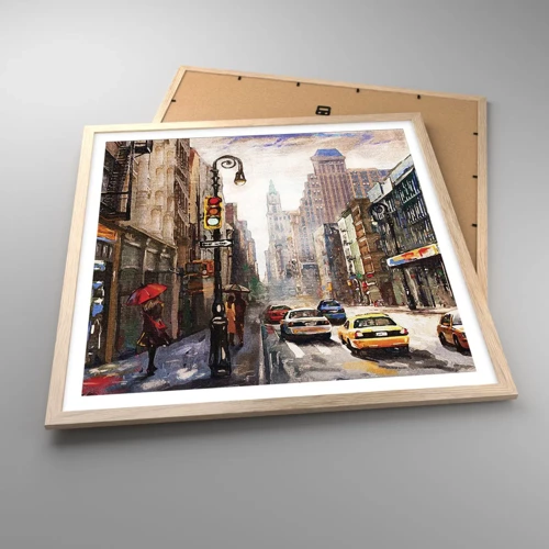 Plakát v rámu světlý dub - New York – barevný i v dešti - 60x60 cm