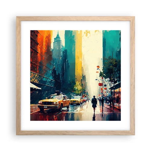 Plakát v rámu světlý dub - New York – tady je i déšť barevný - 40x40 cm