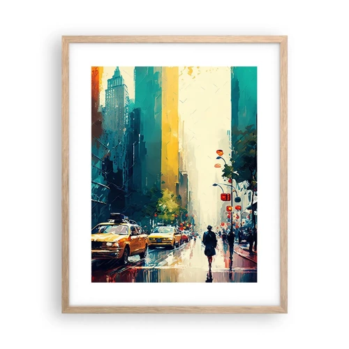 Plakát v rámu světlý dub - New York – tady je i déšť barevný - 40x50 cm