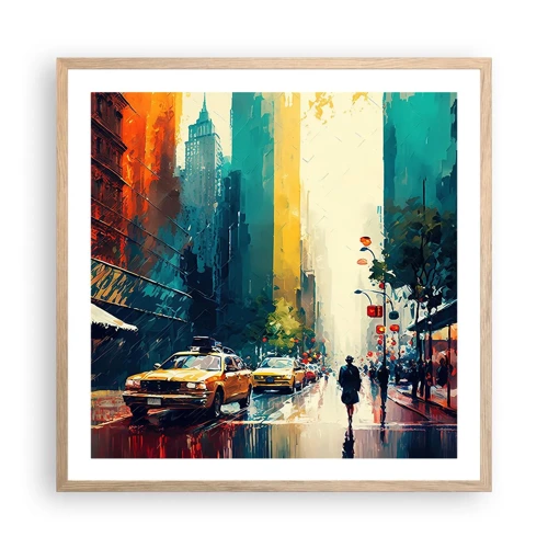 Plakát v rámu světlý dub - New York – tady je i déšť barevný - 60x60 cm