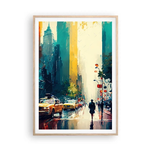 Plakát v rámu světlý dub - New York – tady je i déšť barevný - 70x100 cm