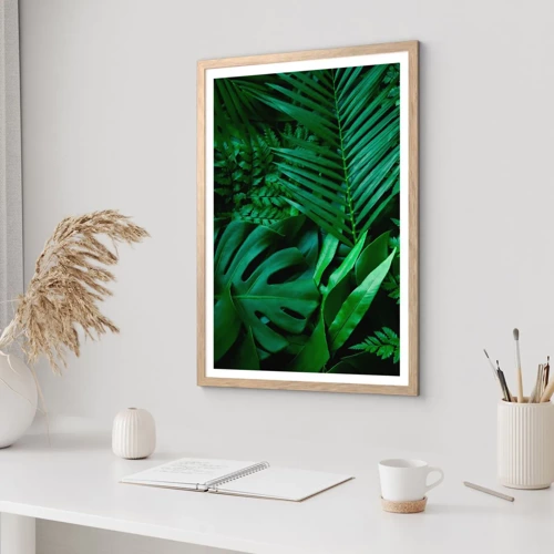 Plakát v rámu světlý dub - Objaté v zeleni - 40x50 cm