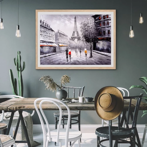 Plakát v rámu světlý dub - Pařížská procházka - 70x50 cm