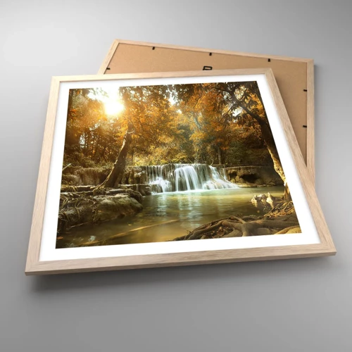 Plakát v rámu světlý dub - Parkový vodopád - 50x50 cm