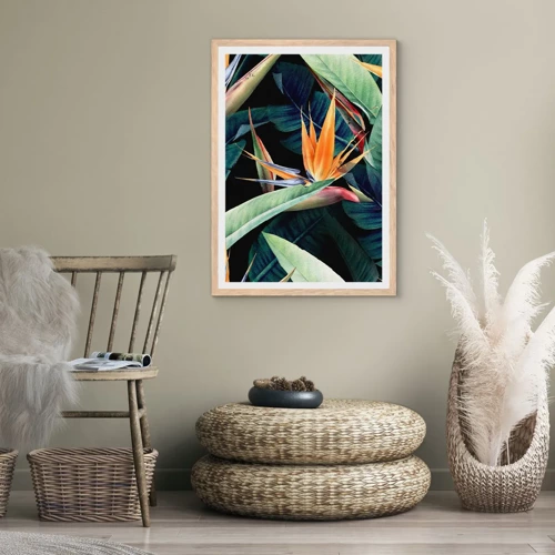 Plakát v rámu světlý dub - Plamenné květy tropů - 30x40 cm