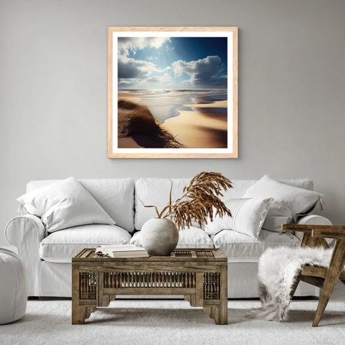 Plakát v rámu světlý dub - Pláž, divoká pláž - 40x40 cm