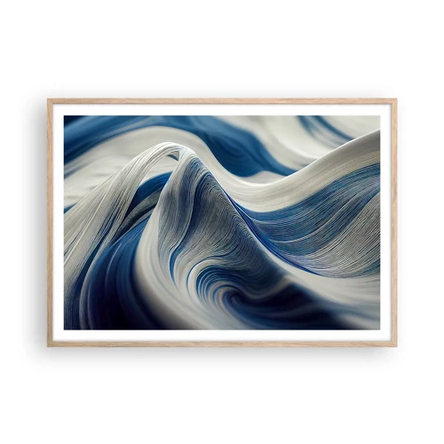 Plakát v rámu světlý dub - Plynulost modré a bílé - 100x70 cm