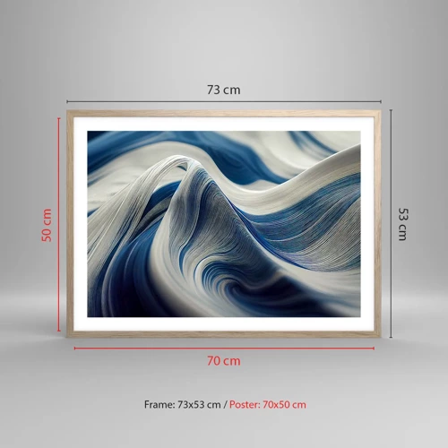 Plakát v rámu světlý dub - Plynulost modré a bílé - 70x50 cm