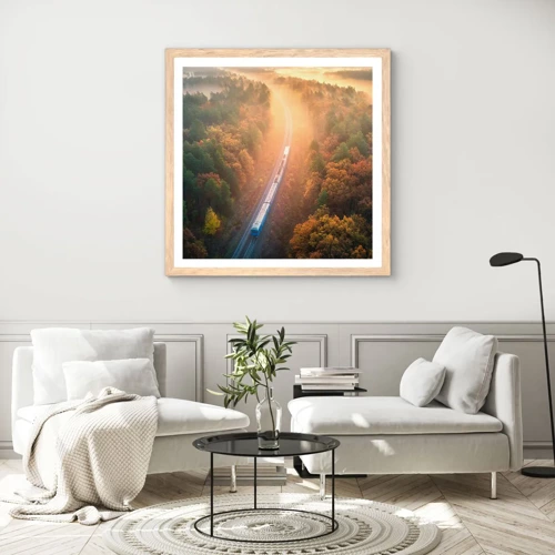 Plakát v rámu světlý dub - Podzimní cesta - 50x50 cm