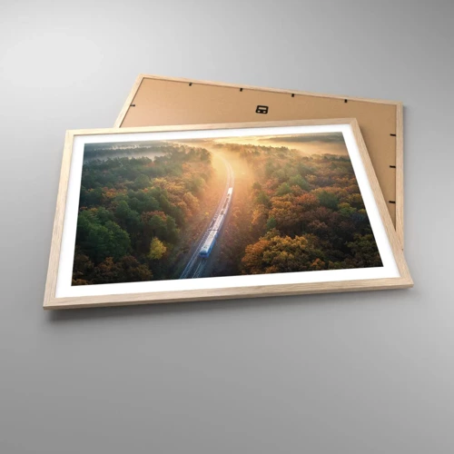 Plakát v rámu světlý dub - Podzimní cesta - 70x50 cm