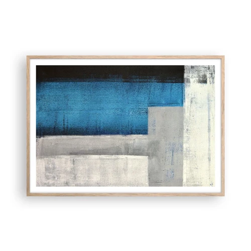 Plakát v rámu světlý dub - Poetická kompozice šedé a modré - 100x70 cm