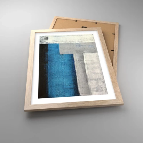 Plakát v rámu světlý dub - Poetická kompozice šedé a modré - 30x40 cm
