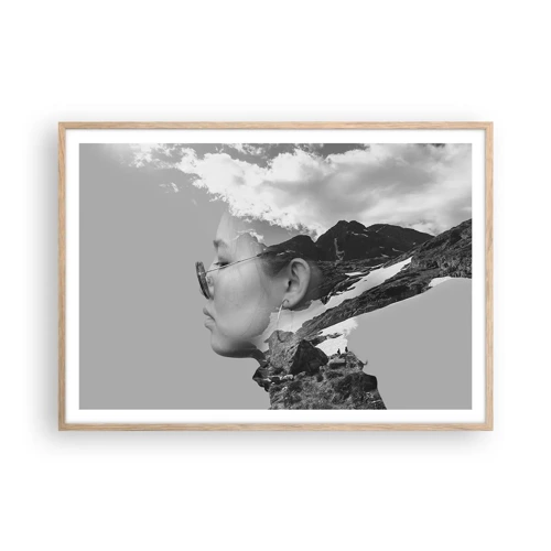 Plakát v rámu světlý dub - Povznešen portrét v oblacích - 100x70 cm