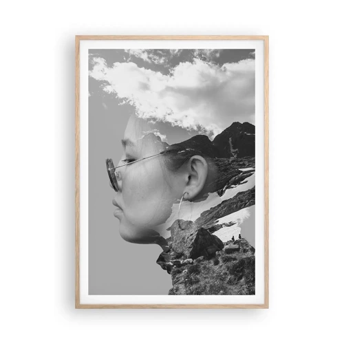 Plakát v rámu světlý dub - Povznešen portrét v oblacích - 70x100 cm
