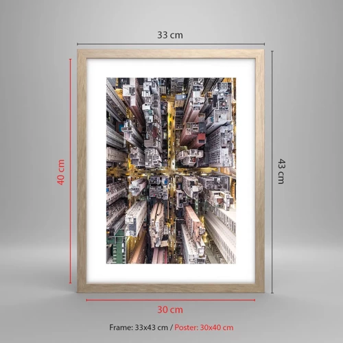 Plakát v rámu světlý dub - Pozdrav z Hongkongu - 30x40 cm