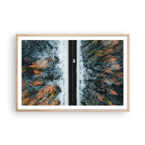 Plakát v rámu světlý dub - Přes zimní les - 91x61 cm