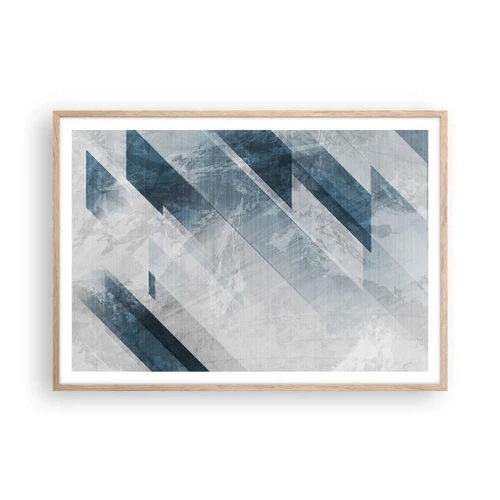 Plakát v rámu světlý dub - Prostorová kompozice – pohyb šedé - 100x70 cm