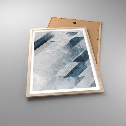 Plakát v rámu světlý dub - Prostorová kompozice – pohyb šedé - 50x70 cm