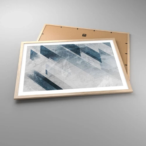 Plakát v rámu světlý dub - Prostorová kompozice – pohyb šedé - 70x50 cm