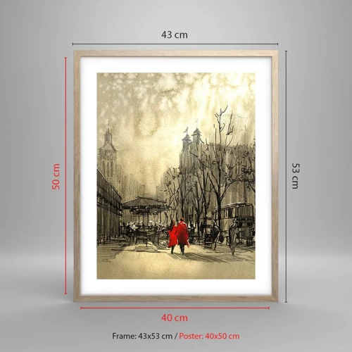 Plakát v rámu světlý dub - Rande v londýnské mlze  - 40x50 cm