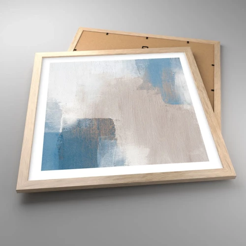 Plakát v rámu světlý dub - Růžová abstrakce za modrým závojem - 40x40 cm