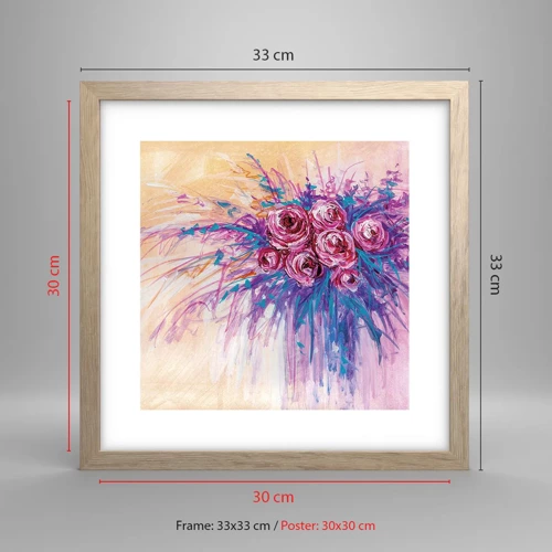 Plakát v rámu světlý dub - Růžová fontána - 30x30 cm