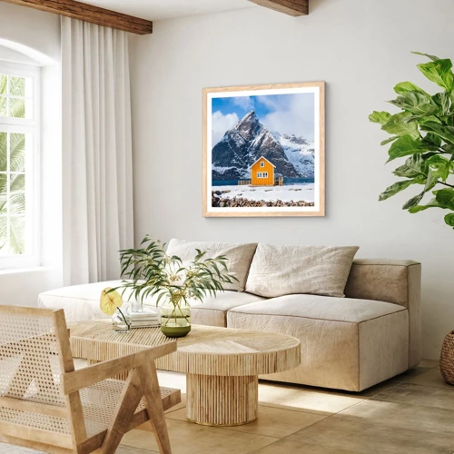 Plakát v rámu světlý dub - Skandinávská dovolená - 60x60 cm