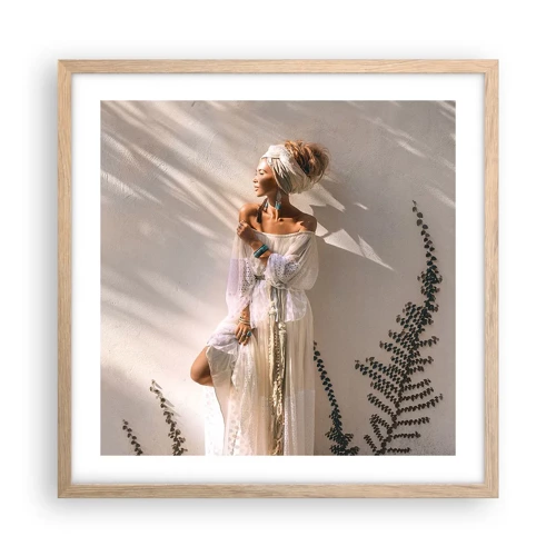 Plakát v rámu světlý dub - Slunce a dívka - 50x50 cm