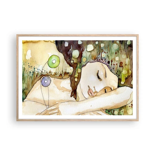 Plakát v rámu světlý dub - Smaragdově-fialový sen - 100x70 cm