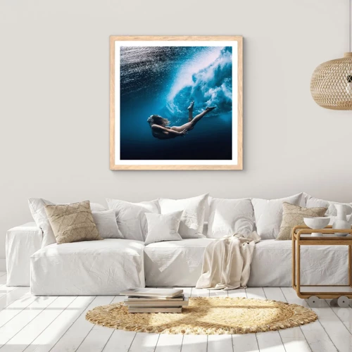 Plakát v rámu světlý dub - Současná mořská panna - 30x30 cm