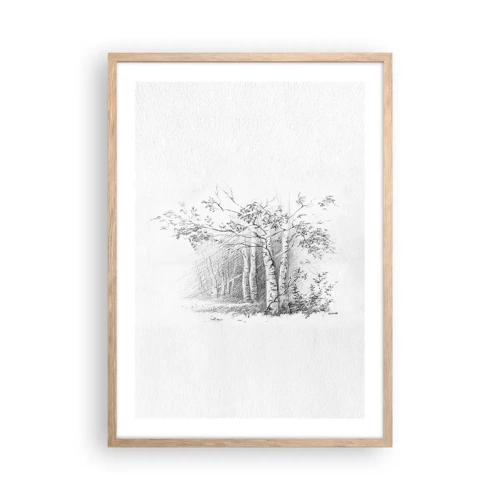 Plakát v rámu světlý dub - Světlo březového lesa - 50x70 cm
