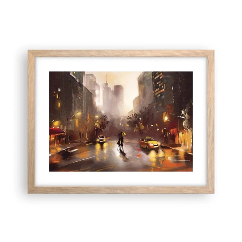 Plakát v rámu světlý dub - Ve světlech New Yorku - 40x30 cm