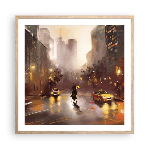 Plakát v rámu světlý dub - Ve světlech New Yorku - 60x60 cm