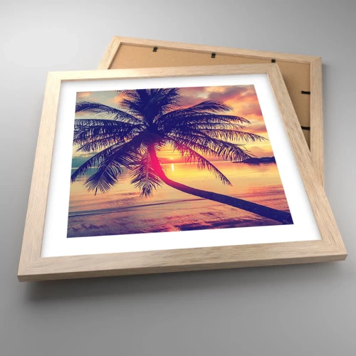 Plakát v rámu světlý dub - Večer pod palmami - 30x30 cm
