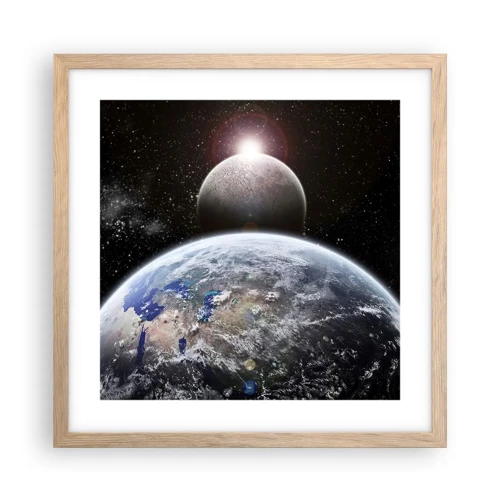 Plakát v rámu světlý dub - Vesmírná krajina - východ slunce - 40x40 cm
