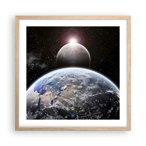 Plakát v rámu světlý dub - Vesmírná krajina - východ slunce - 50x50 cm