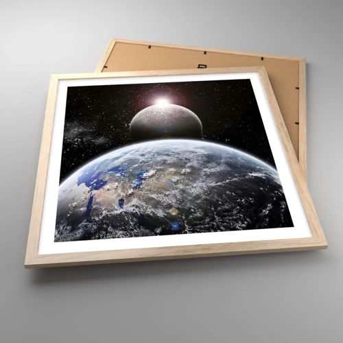 Plakát v rámu světlý dub - Vesmírná krajina - východ slunce - 50x50 cm