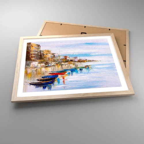 Plakát v rámu světlý dub - Vícebarevný městský přístav - 50x40 cm
