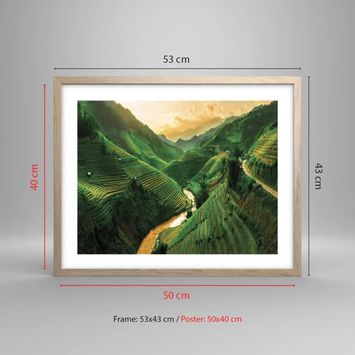 Plakát v rámu světlý dub - Vietnamské údolí - 50x40 cm