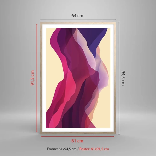 Plakát v rámu světlý dub - Vlny fialové - 61x91 cm